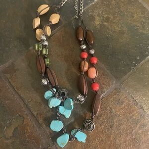 Boho Turquoise & Brown Multi-Strand Necklace - Unbranded